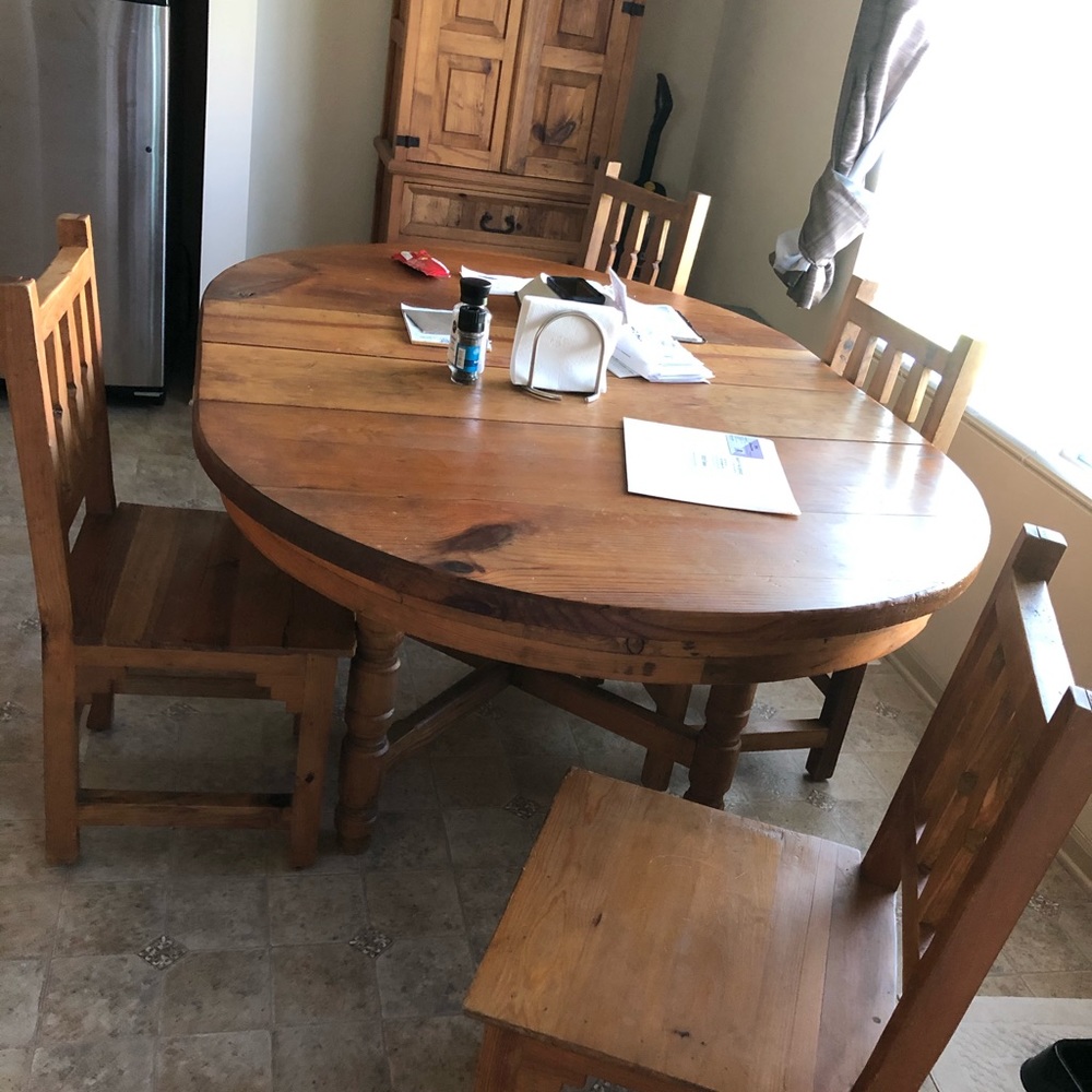 Solid oak kitchen table with chairs.